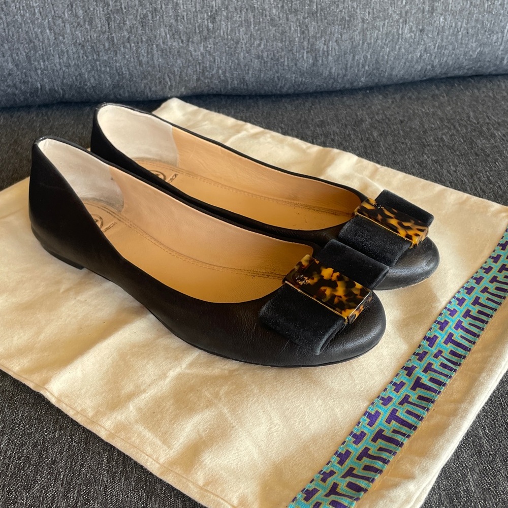 Tory Burch Chase super soft all leather ballerinas pumps flats bow 8,5 black